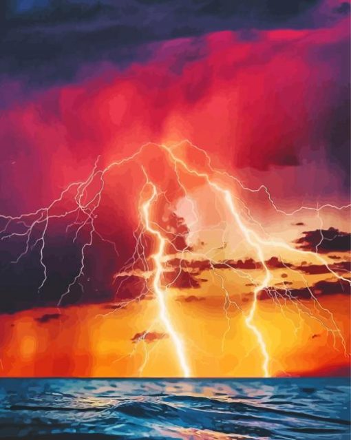 Lightning Over The Ocean paint by number