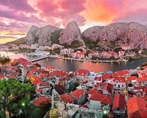 Omis Croatia At Sunset paint by number