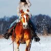 Riding Horse In Snow paint by number