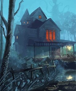 Scary Forest Dark Cottage paint by number