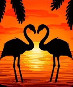 Sunset Heart Birds paint by number