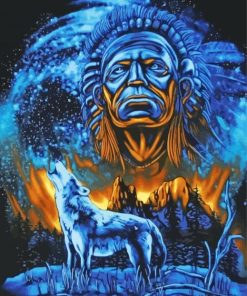 Wolf And Indian Chief paint by number