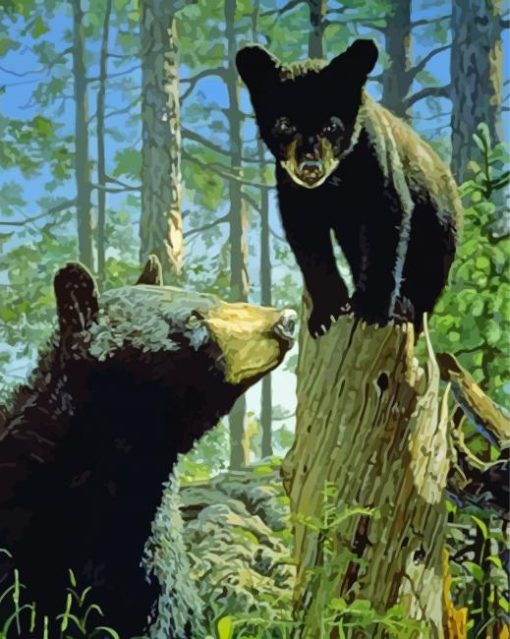 Aesthetic Black Bear With Cub paint by number