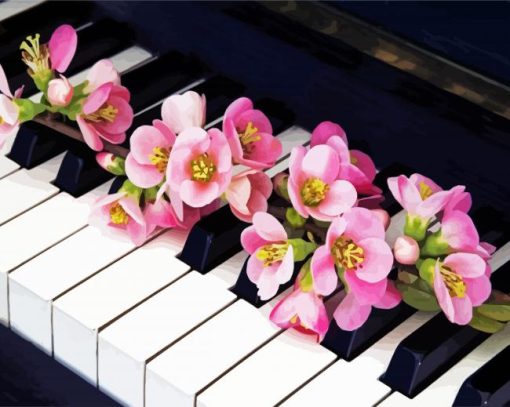 Aesthetic Pink Flowers And Piano paint by number