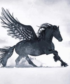 Black Zinged Horse In Snow paint by number