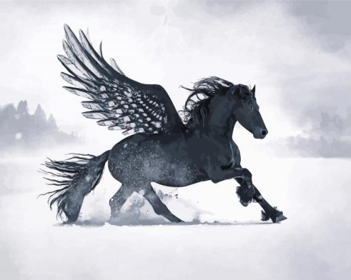 Black Zinged Horse In Snow paint by number