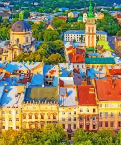 Colorful Buildings Lviv paint by number