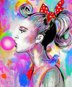 Colorful Girl Blowing Bubble Gum paint by number