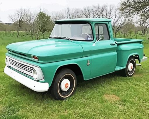 Green Chevy Stepside paint by number