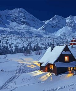 Mountain Hut In Snow paint by number