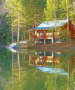 Secluded Cabin Water Reflection Art paint by number