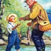 Vintage Grandpa Fishing With Grandson paint by number