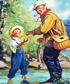 Vintage Grandpa Fishing With Grandson paint by number