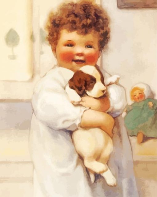 Baby And Dog By Bessie Pease Gutmann paint by number