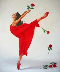 Ballerina In Red And Roses Paint by number