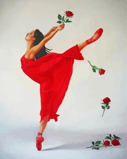 Ballerina In Red And Roses Paint by number