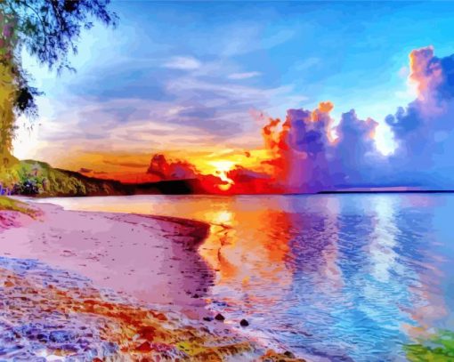 Beautiful Sunset In Guam Beach paint by number