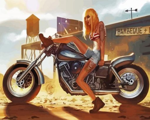 Beautiful Girl In Jeans On A Motorbike paint by number