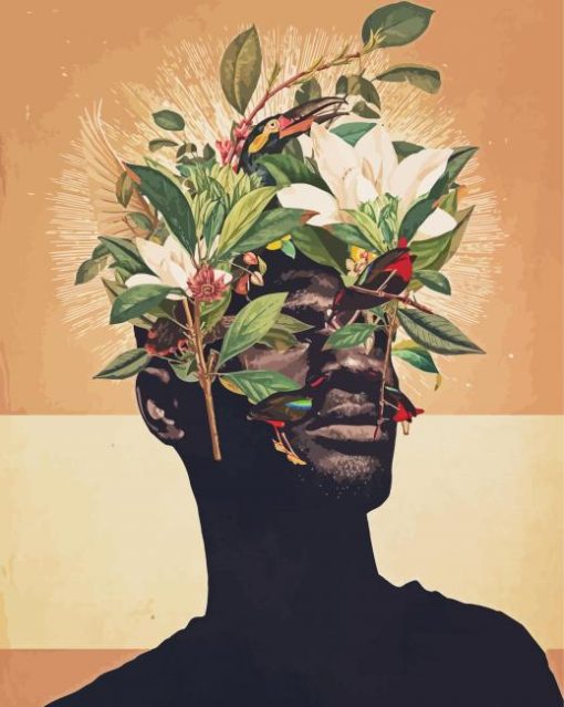 Black African Floral Man Head paint by number