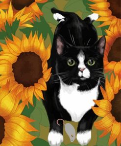 Black Cat And Sunflowers paint by number