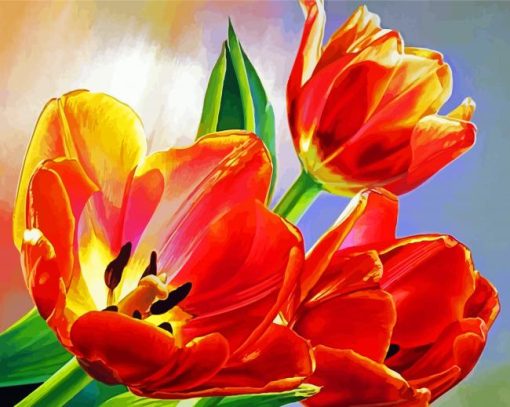 Blooming Orange Tulips Paint by number