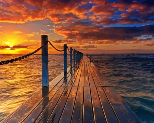 Bridge Over Water Sunset paint by number