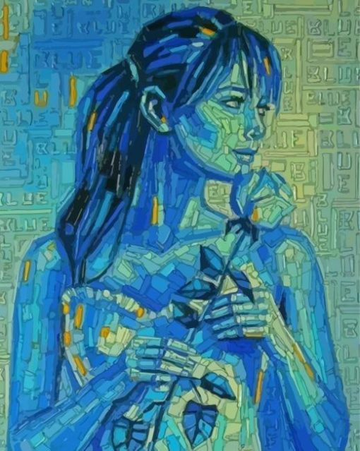 Blue Woman And Rose Paint by number