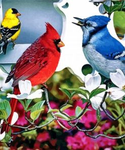 Cardinal And Blue Jay Birds Art paint by number