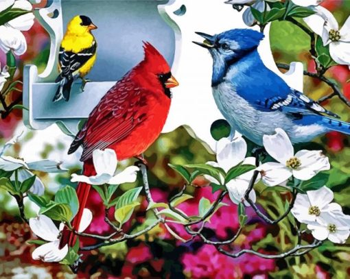 Cardinal And Blue Jay Birds Art paint by number