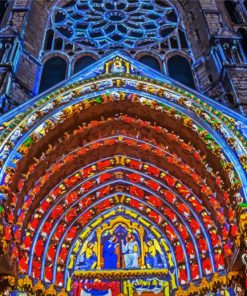 Chartres Cathedral Lights At Night paint by number