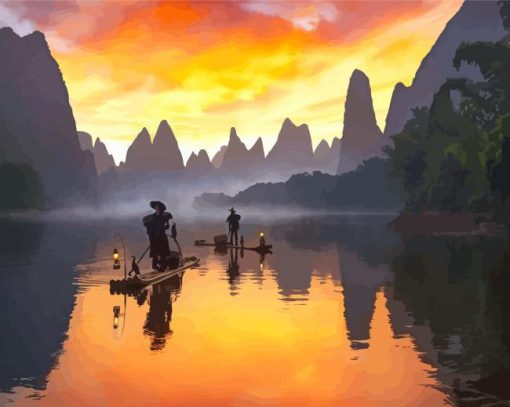 China Sunset Landscape paint by number