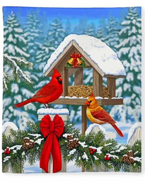 Christmas Cardinals Birds paint by number