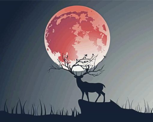 Deer Moon Silhouette paint by number