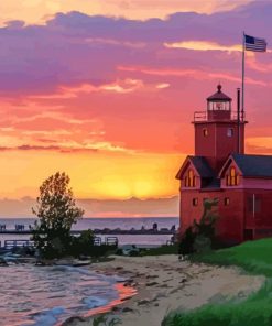 Holland Lighthouse Sunset paint by number