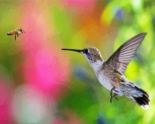 Hummingbird And Bee paint by number