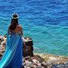 Lady In Blue Dress On Beach paint by number