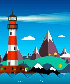 Lighthouse In The Mountain Illustration paint by number