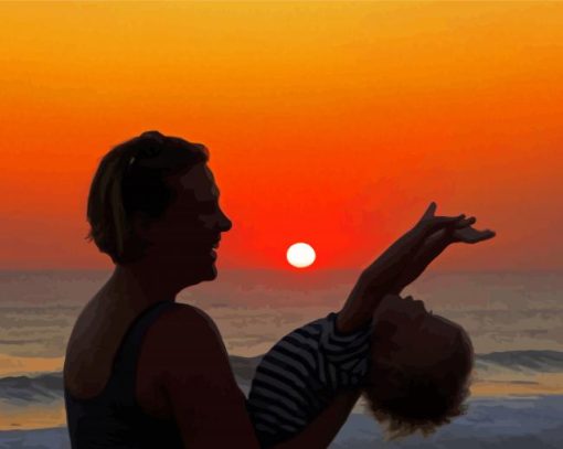 Mother And Son On Beach paint by number