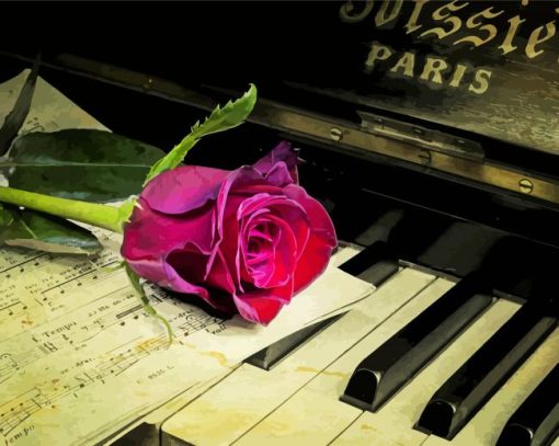 Pink Rose On A Piano paint by number