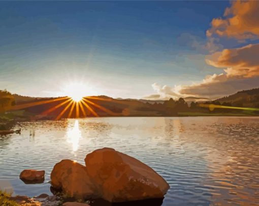 Ruidoso Lake At Sunrise paint by number