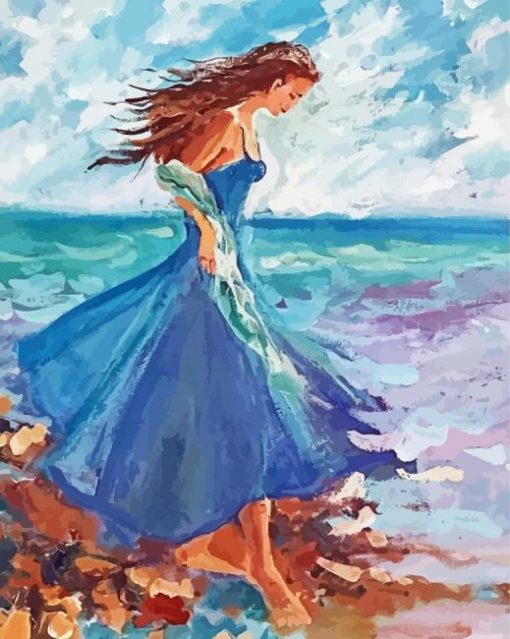 Seaside Blue Dress Woman Art paint by number