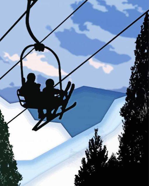 Ski Chair Lift Silhouette paint by number