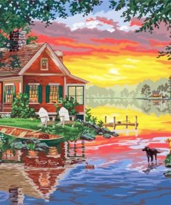 Summer Log Cabin paint by number