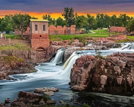 Sunset At Sioux Falls Dakota paint by number