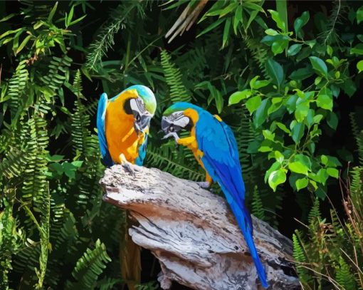 Two Parrots In Jungle Green With Blue paint by number