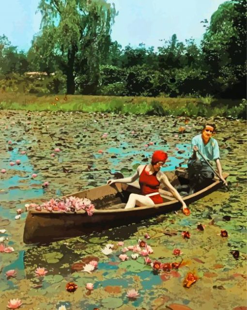 Vintage Couple On Boat paint by number