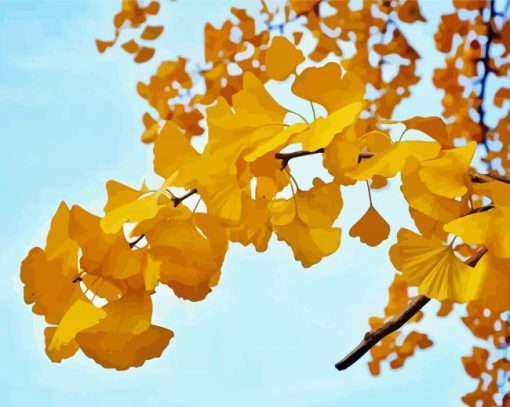 Yellow ﻿Ginkgo Plants paint by number