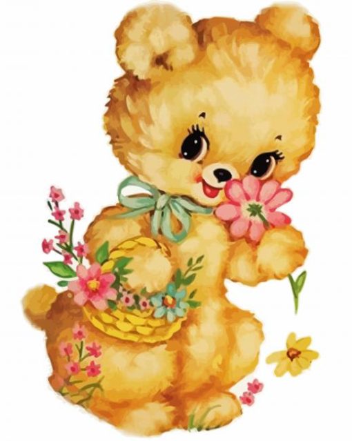 Aesthetic Teddy Bear With Flowers paint by number