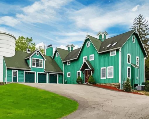 Aesthetic Modern Green Barn paint by number