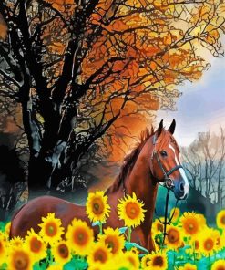 Brown Horse Sunflower paint by number